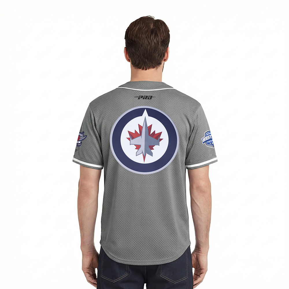 WINNIPEG JETS CLASSIC MESH MEN'S BUTTON DOWN SHIRT (GRAY)
