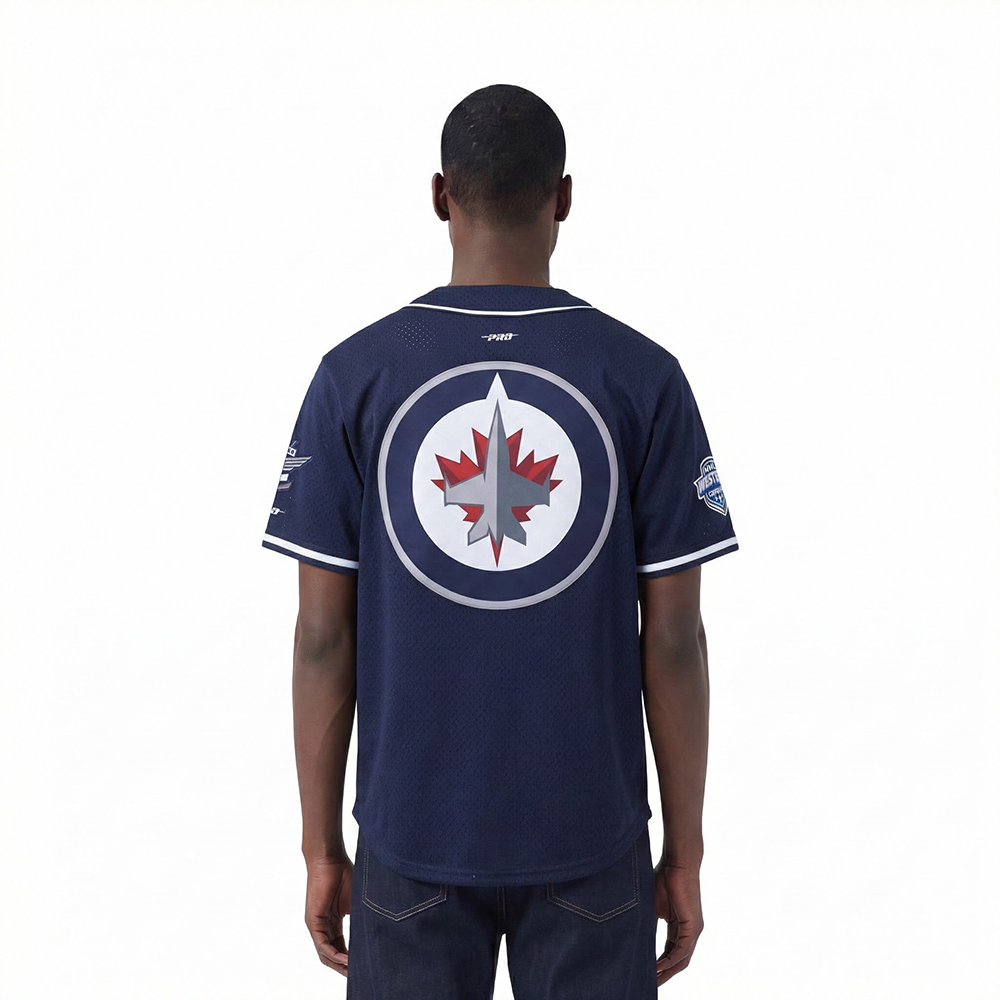 WINNIPEG JETS CLASSIC MESH MEN'S BUTTON DOWN SHIRT (MIDNIGHT NAVY)