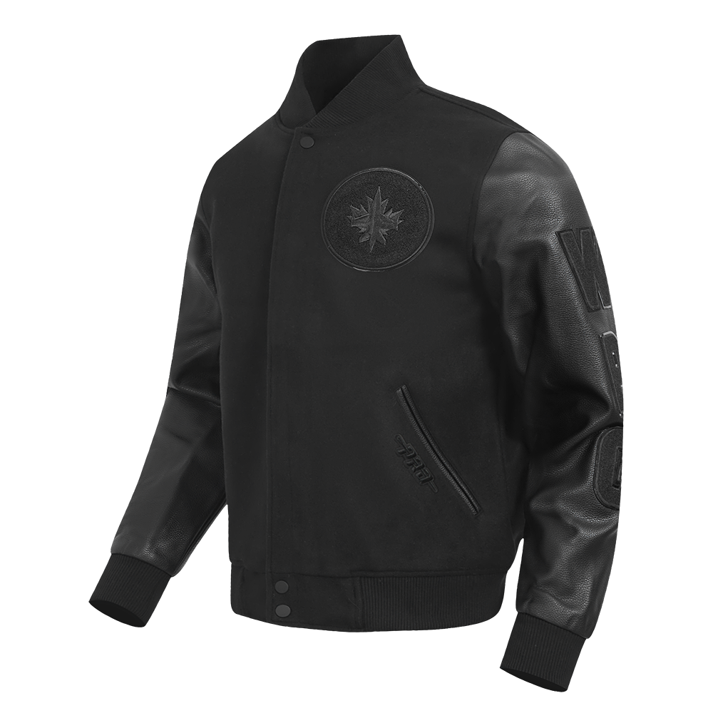 NHL WINNIPEG JETS TRIPLE BLACK MEN'S WOOL VARSITY JACKET (TRIPLE BLACK)