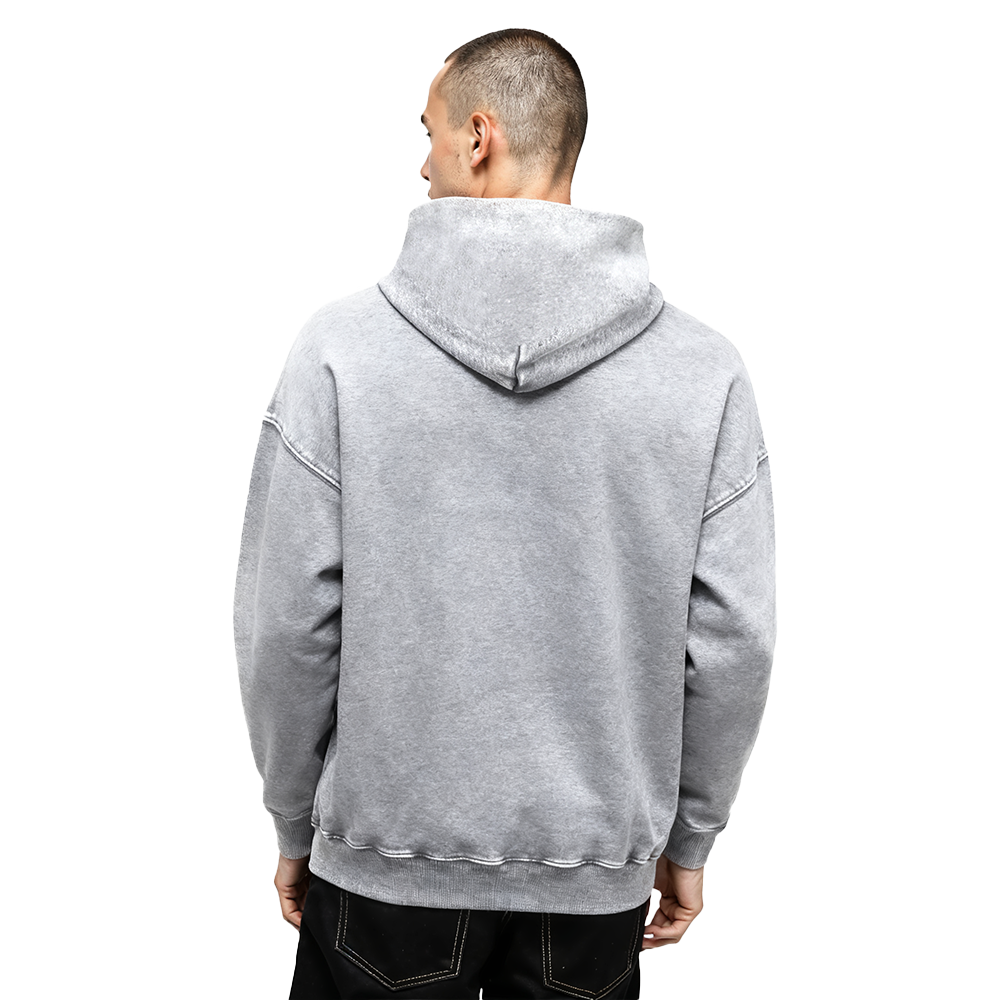 NEW HEIGHTS WASHED CLASSIC MEN'S ENZYME WASH DS FT PO HOODIE (WASHED GREY)