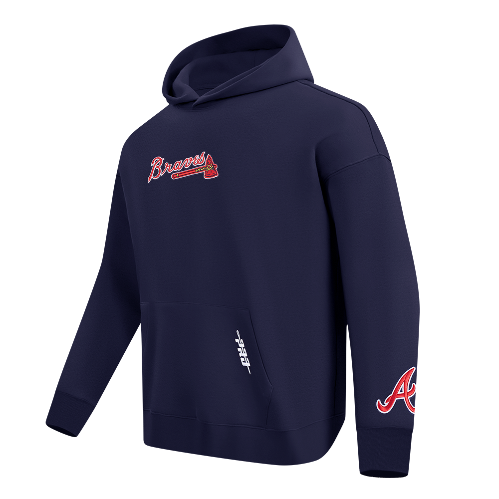 MLB ATLANTA BRAVES WINGSPAN MEN'S DROP SHOULDER FLEECE PULLOVER HOODIE (MIDNIGHT NAVY)