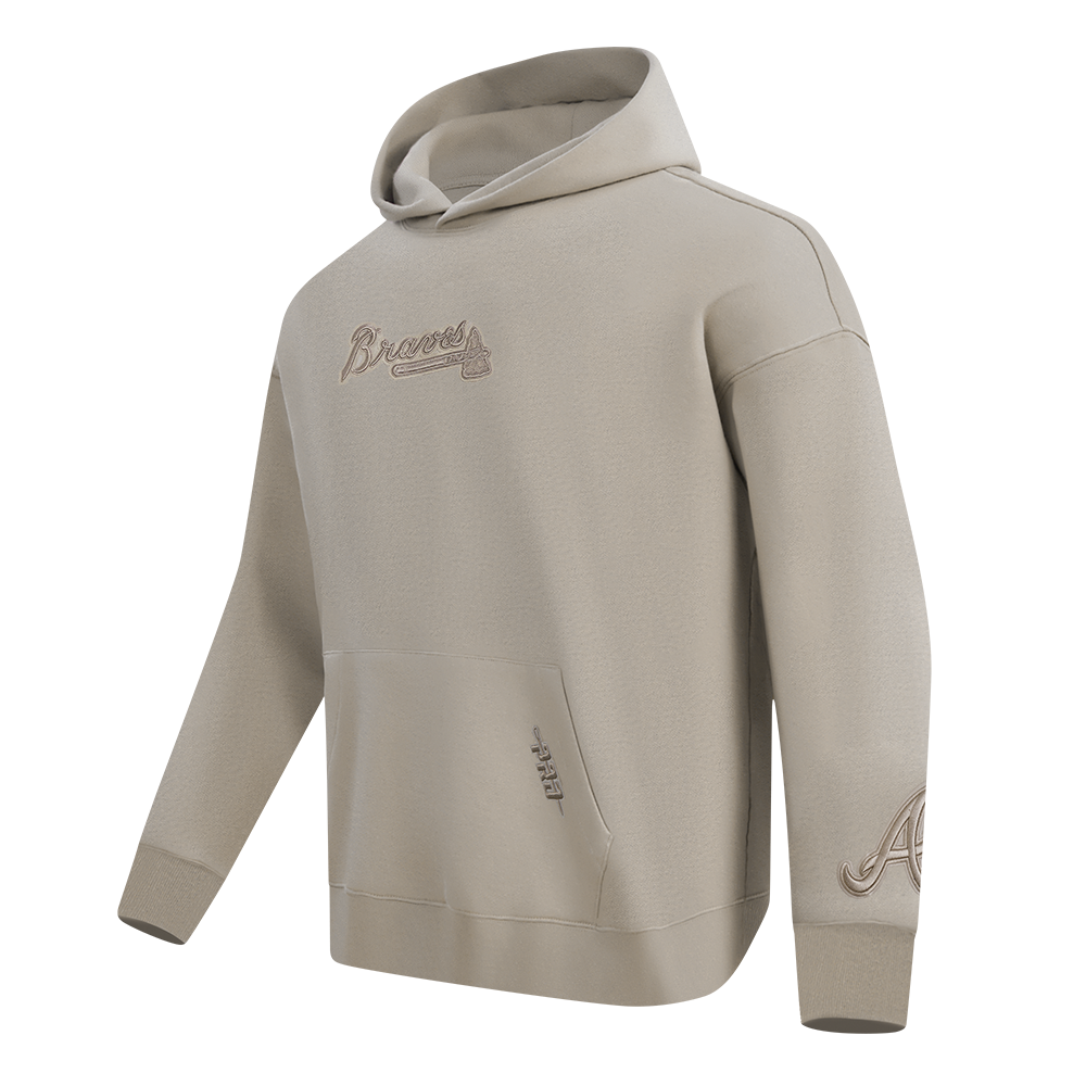 MLB ATLANTA BRAVES WINGSPAN MEN'S DROP SHOULDER FLEECE PULLOVER HOODIE (TAUPE)