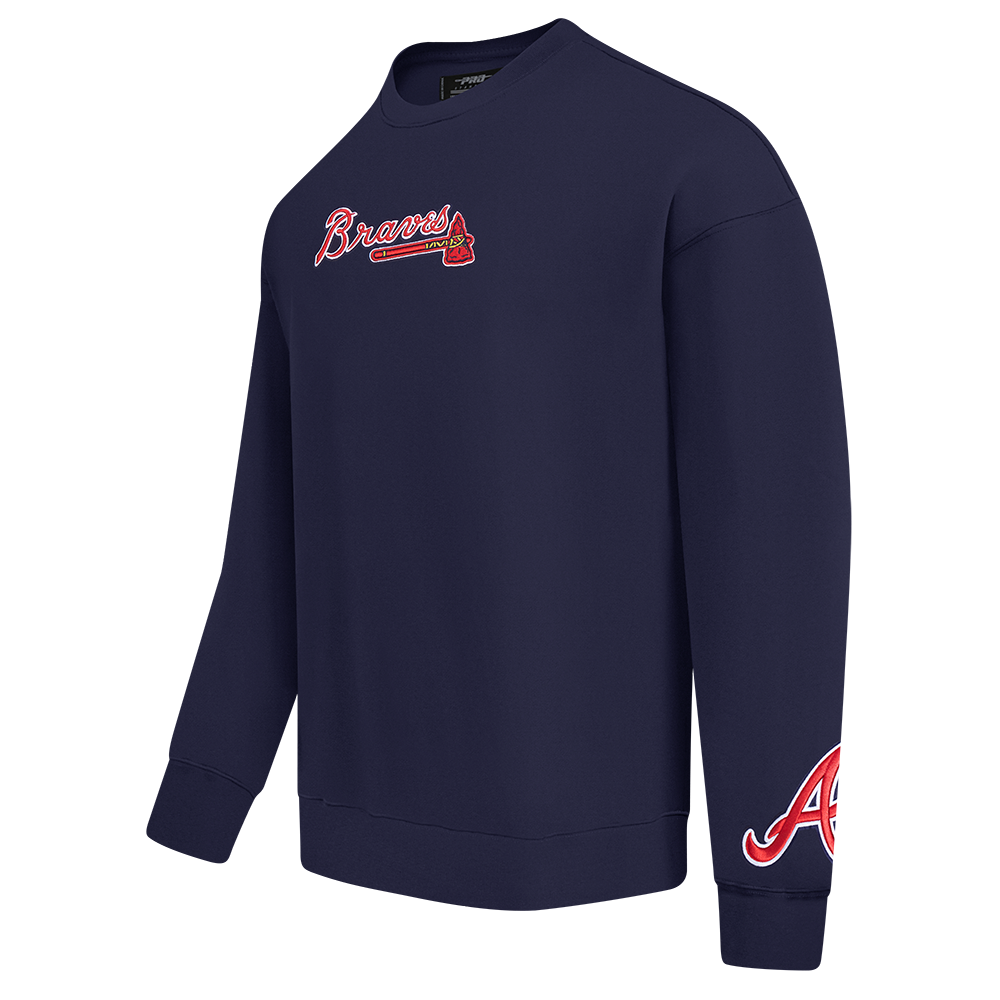MLB ATLANTA BRAVES WINGSPAN MEN'S DROP SHOULDER FLEECE CREWNECK (MIDNIGHT NAVY)