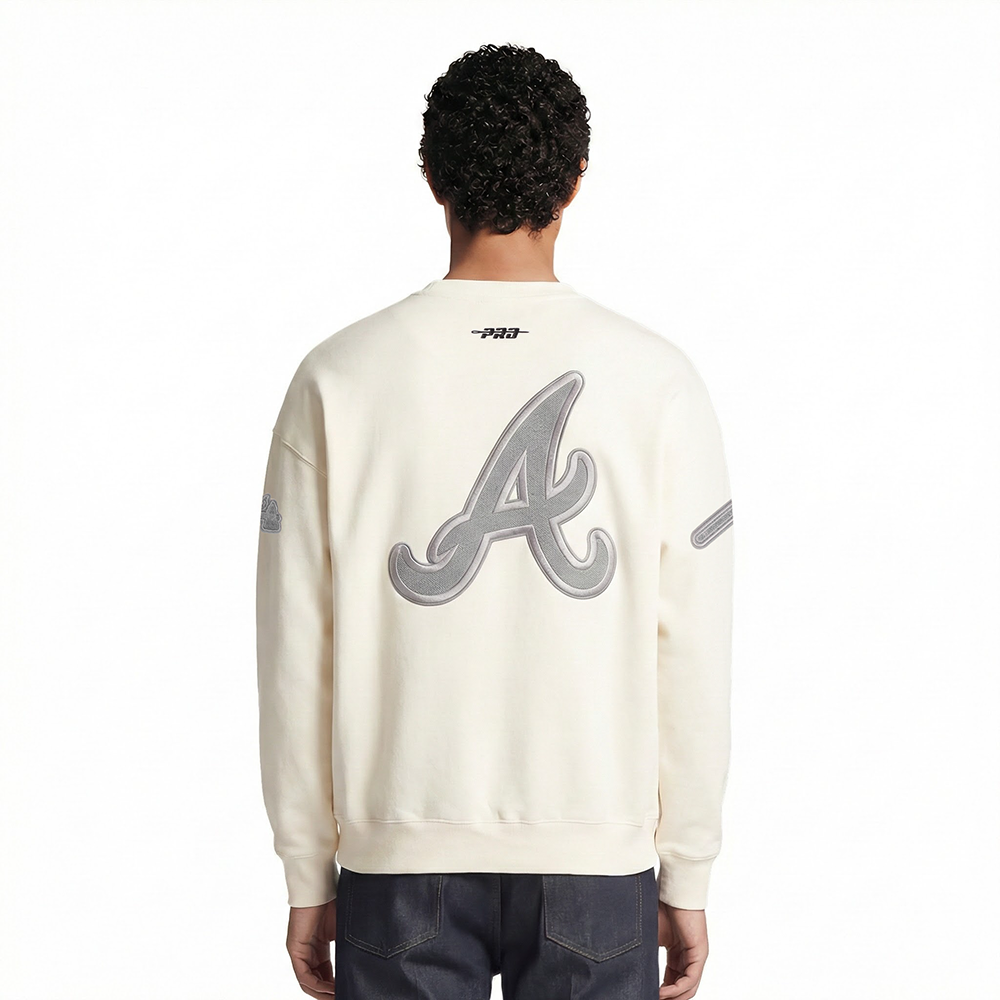 MLB ATLANTA BRAVES REVERSE FRENCH TERRY MEN'S DROP SHOULDER FLEECE CREWNECK (EGGSHELL)