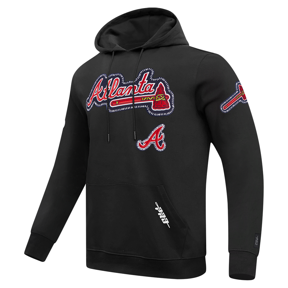 MLB ATLANTA BRAVES DIY PICK STITCH MEN'S DOUBLE KNIT PULLOVER HOODIE (BLACK)