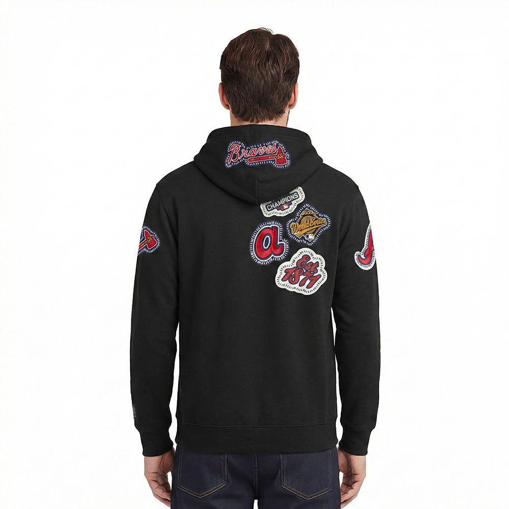 MLB ATLANTA BRAVES DIY PICK STITCH MEN'S DOUBLE KNIT PULLOVER HOODIE (BLACK)