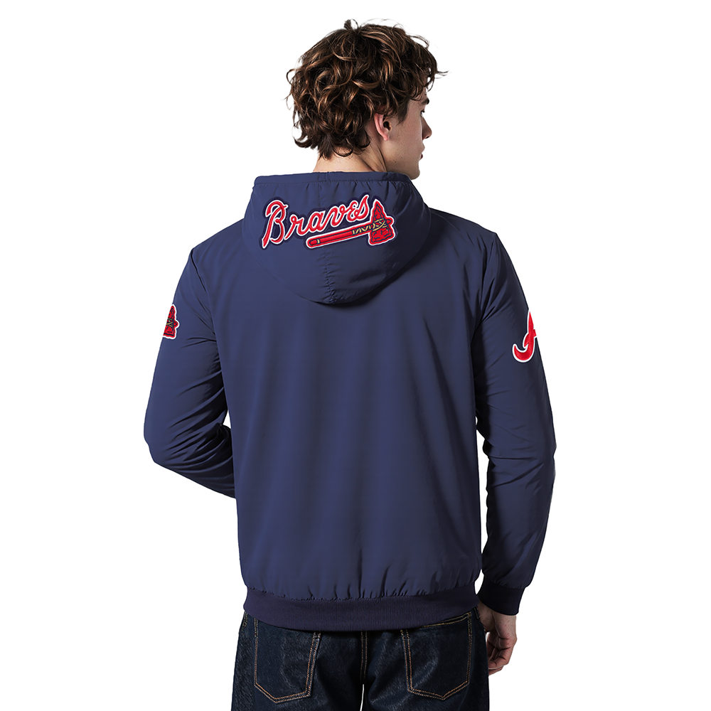 MLB ATLANTA BRAVES CLASSIC WIND SUIT MEN'S WOVEN FULL ZIP PULLOVER HOODIE (MIDNIGHT NAVY)