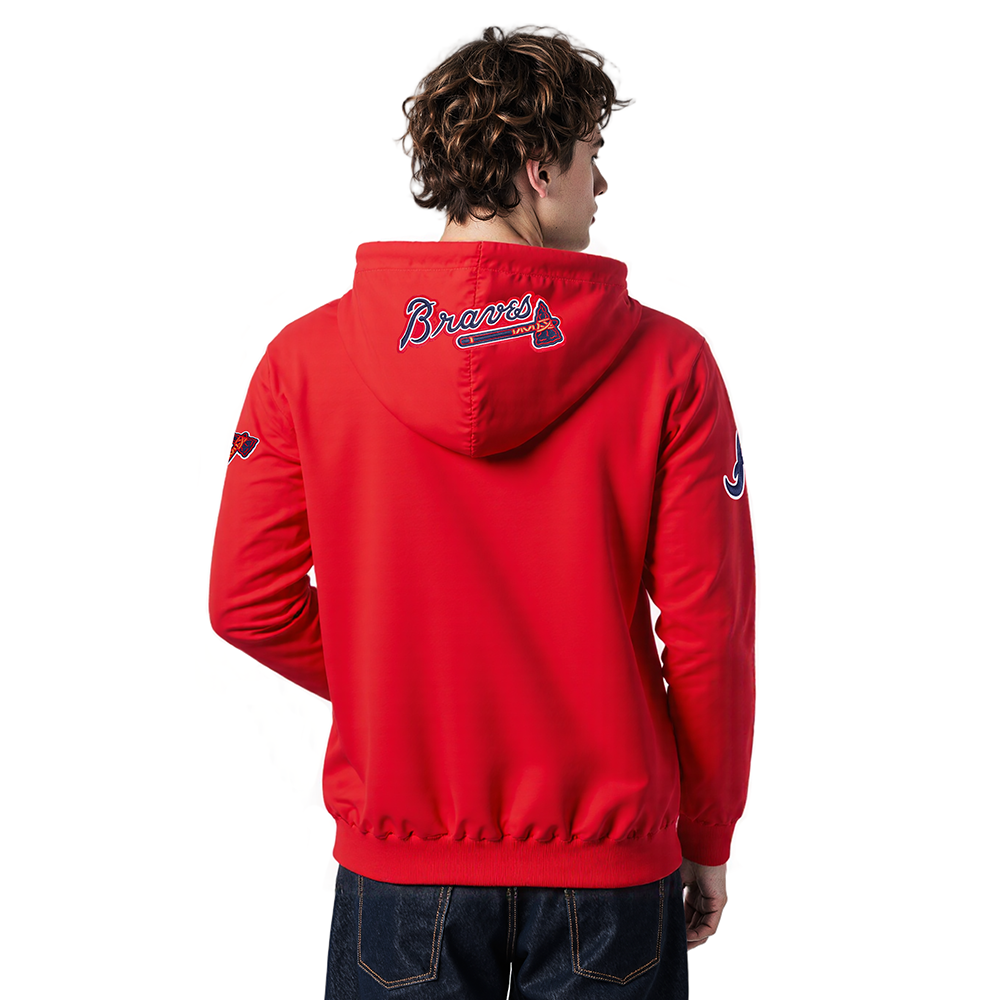 MLB ATLANTA BRAVES CLASSIC WIND SUIT MEN'S WOVEN FULL ZIP PULLOVER HOODIE (RED)