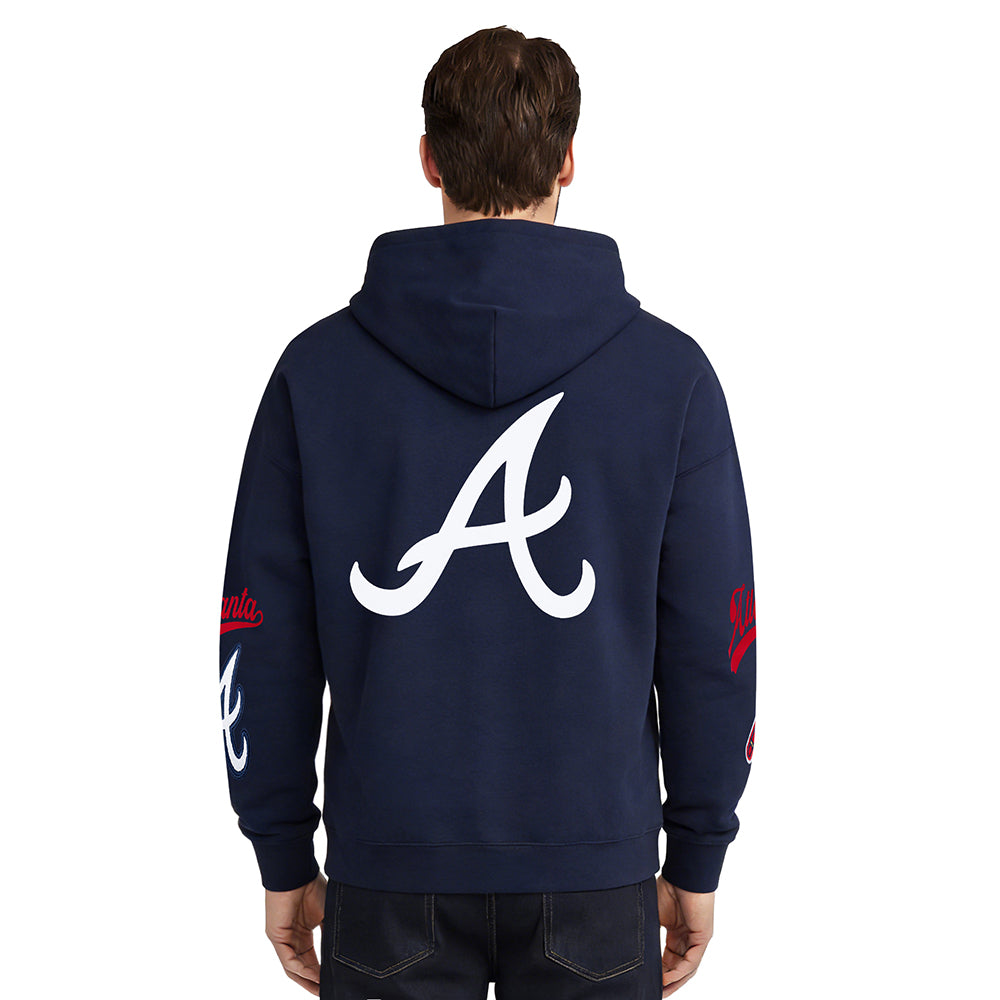 MLB ATLANTA BRAVES LIVING LARGE MEN'S DROP SHOULDER FLC PO HOODIE (MIDNIGHT NAVY)