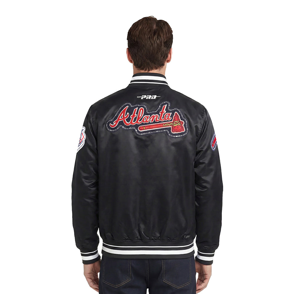 MLB ATLANTA BRAVES DIY PICK STITCH MEN'S RIB SATIN JACKET (BLACK)