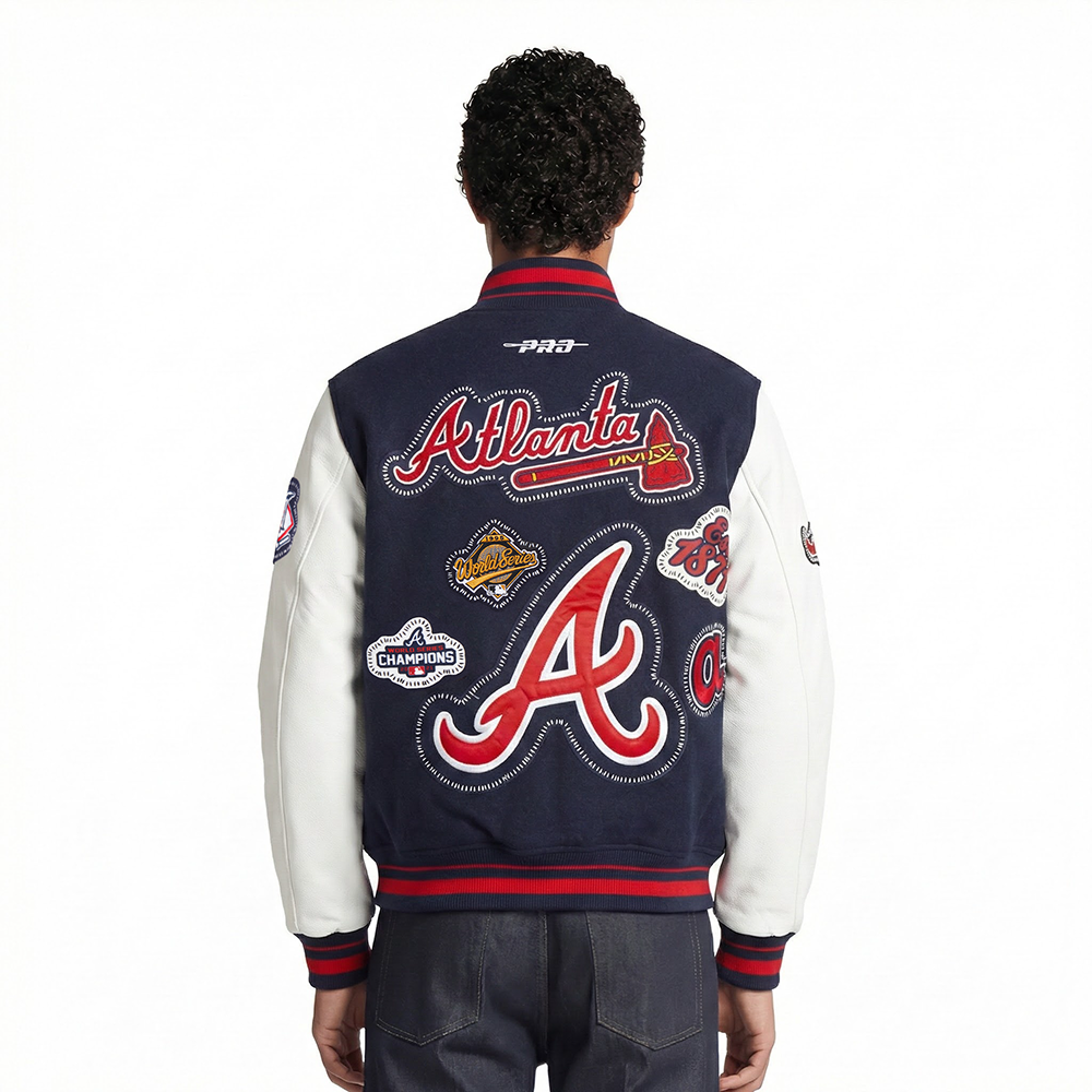 MLB ATLANTA BRAVES DIY PICK STITCH MEN'S RIB WOOL VARSITY JACKET (MIDNIGHT NAVY/RED/MIDNIGHT NAVY)