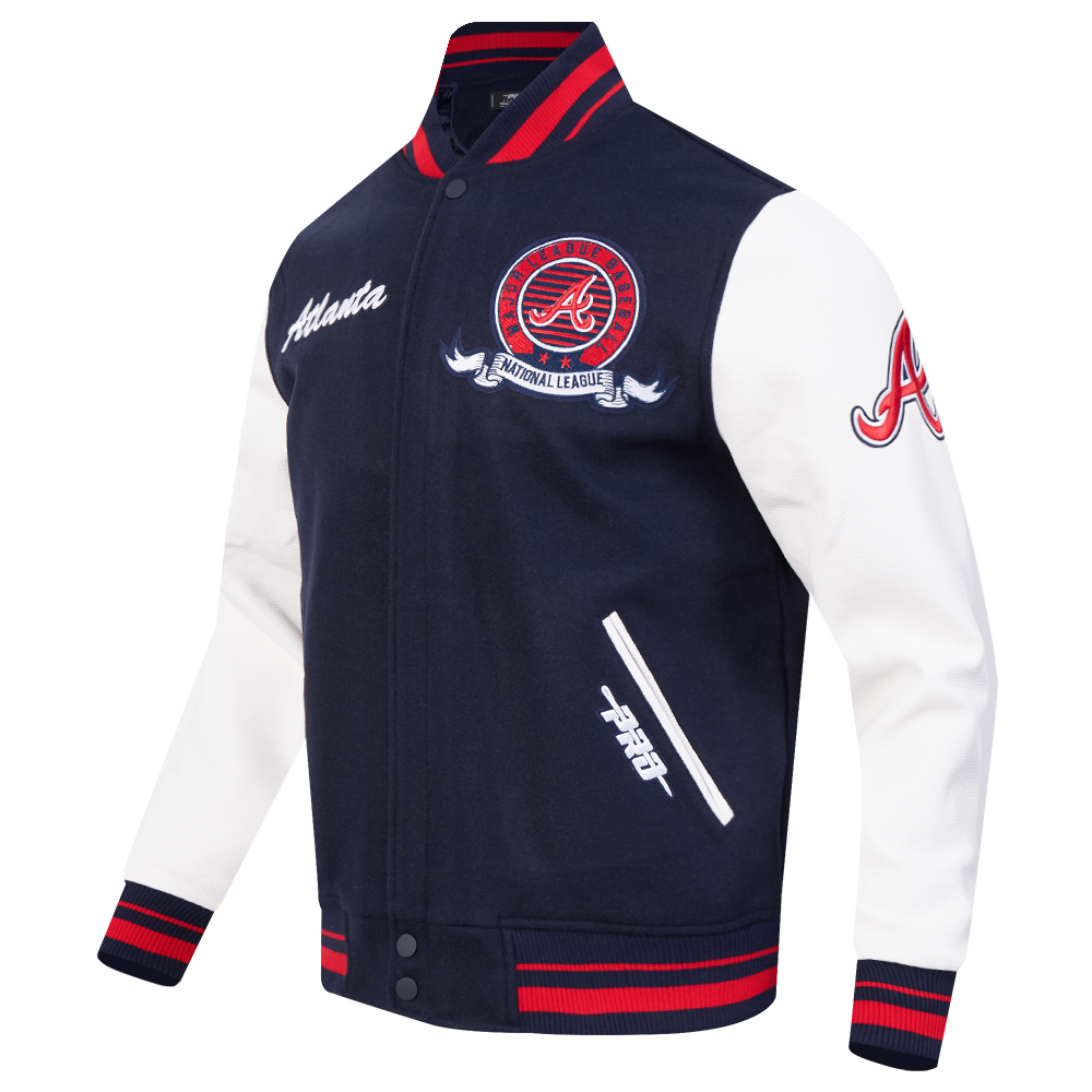 MLB ATLANTA BRAVES TEAM BADGE MEN'S RIB WOOL VARSITY JACKET (MIDNIGHT NAVY/RED/MIDNIGHT NAVY)