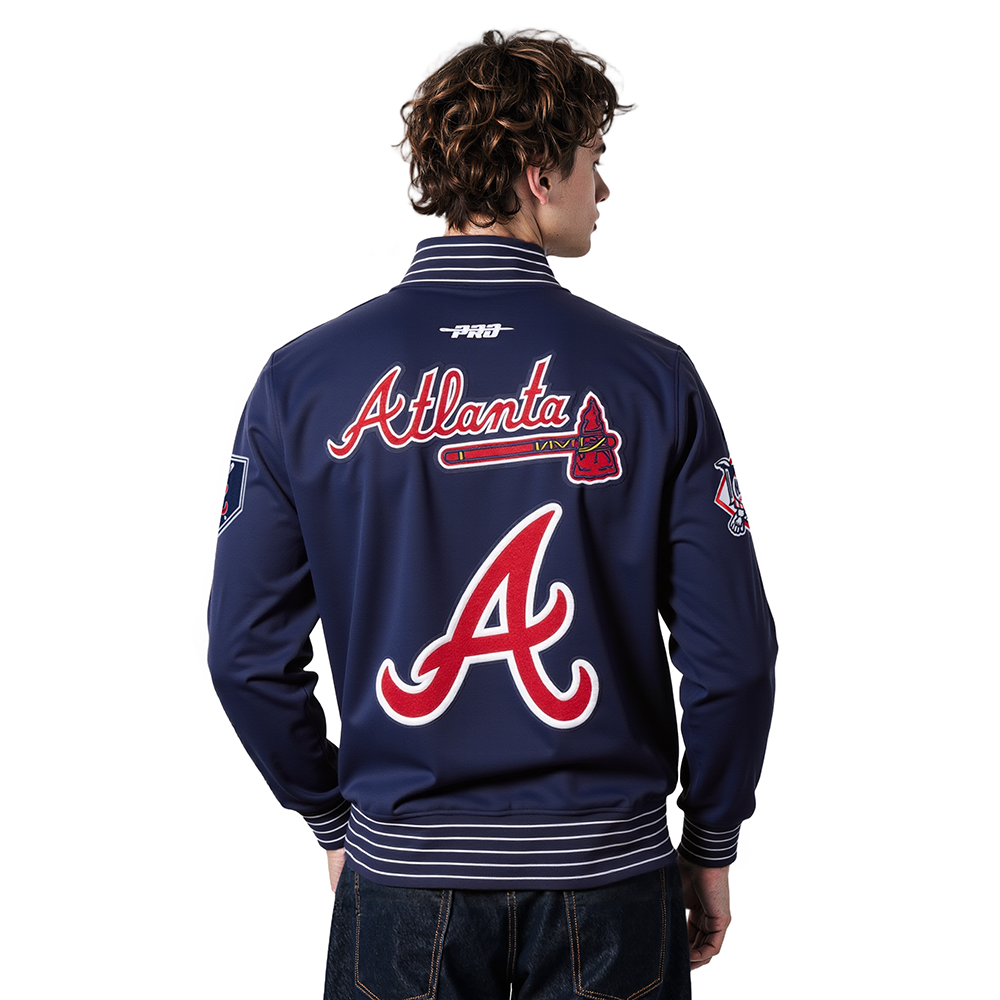 MLB ATLANTA BRAVES CURRENT LOGO PRO GAME DAY MEN'S DOUBLE KNIT JACKET (MIDNIGHT NAVY/WHITE)