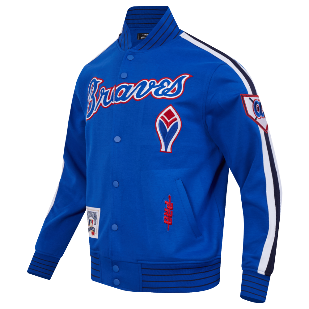 MLB ATLANTA BRAVES COOPERSTOWN LOGO PRO GAME DAY MEN'S DOUBLE KNIT JACKET (ROYAL BLUE/WHTE/MIDNIGHT NAVY)