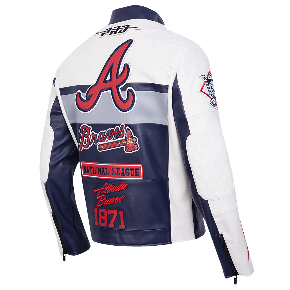 MLB ATLANTA BRAVES MEN'S MOTO JACKET (EGGSHELL/ MIDNIGHT NAVY)