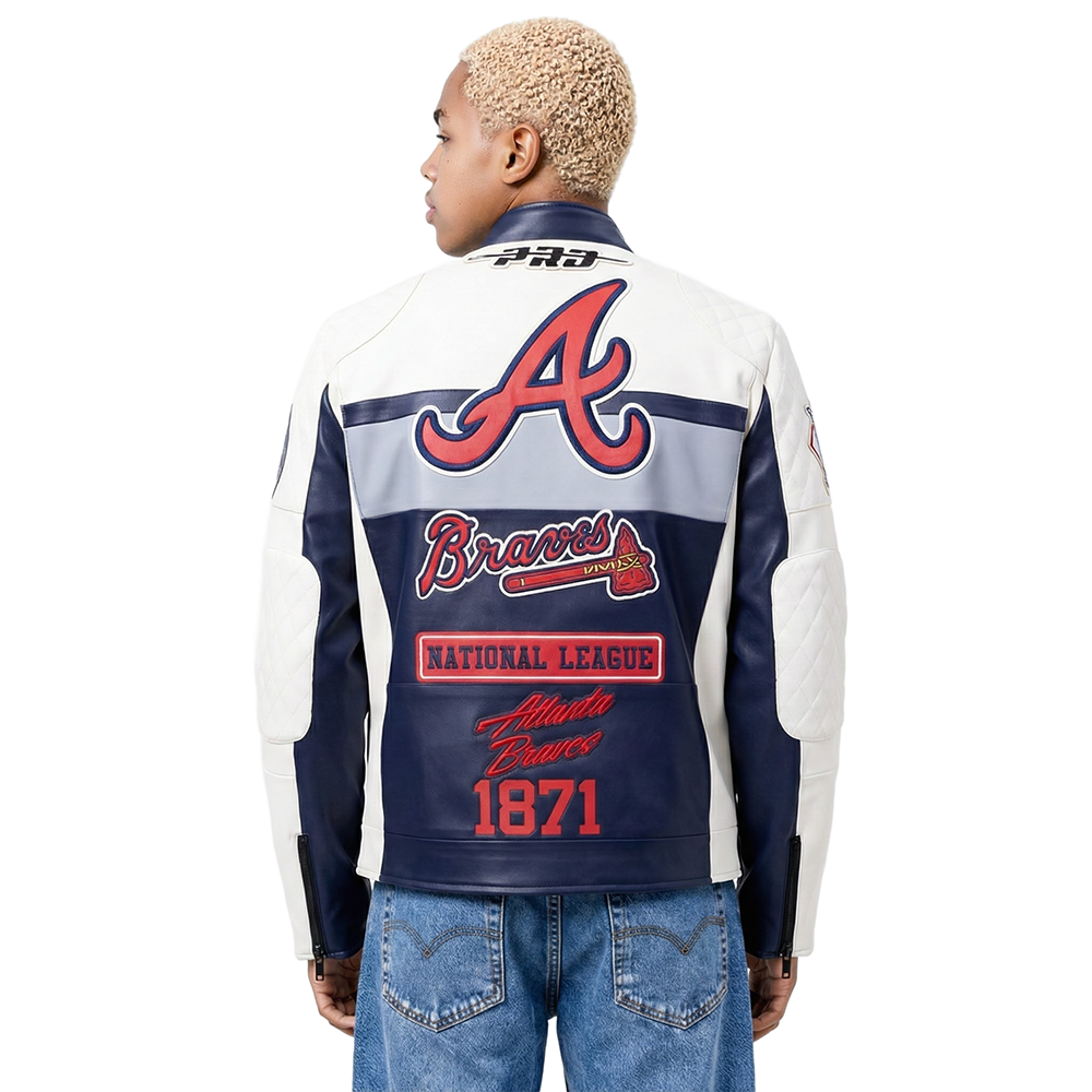 MLB ATLANTA BRAVES MEN'S MOTO JACKET (EGGSHELL/ MIDNIGHT NAVY)