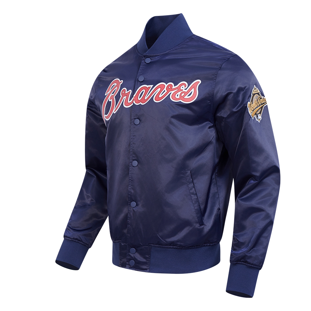 MLB ATLANTA BRAVES BIG LOGO WORLD SERIES MEN'S SATIN JACKET (MIDNIGHT NAVY)