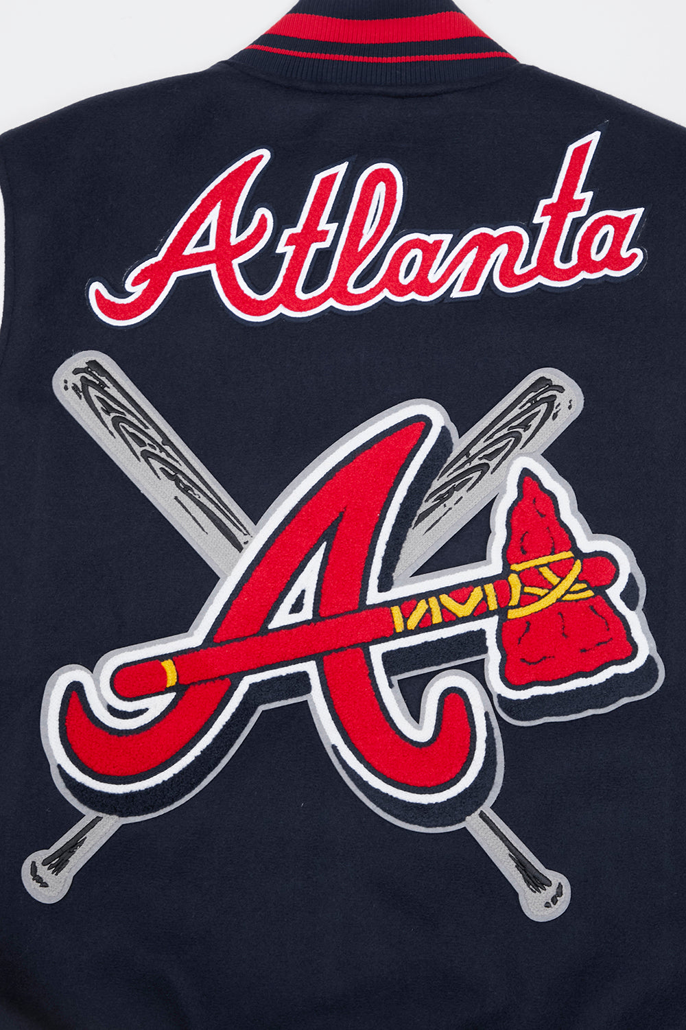 Atlanta Braves Two-Tone Wool Jacket w/ Embroidered Logos - Navy