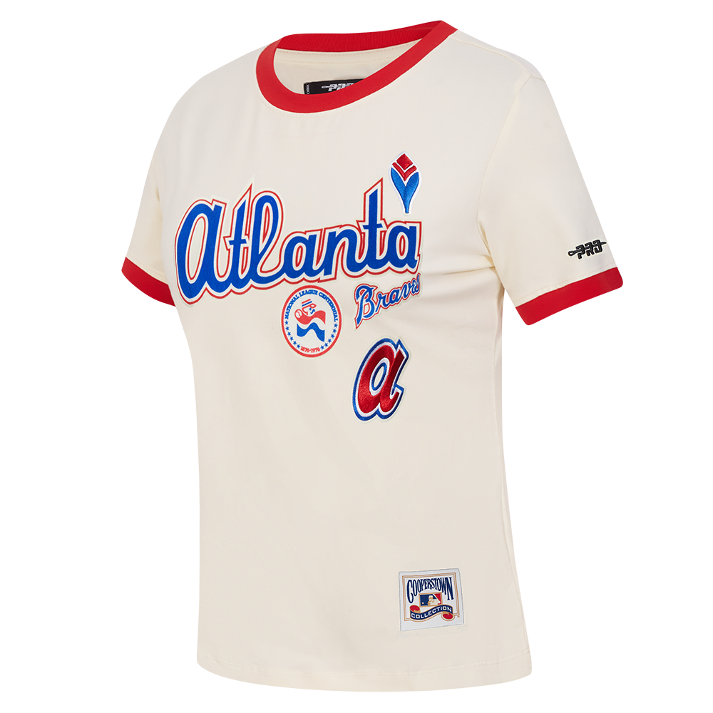 MLB ATLANTA BRAVES RETRO CASCADE WOMEN'S RINGER TOP (EGGSHELL/ RED)