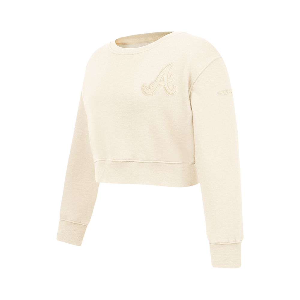 MLB ATLANTA BRAVES NEUTRAL BIG GIRLS FLEECE CREWNECK (EGGSHELL)