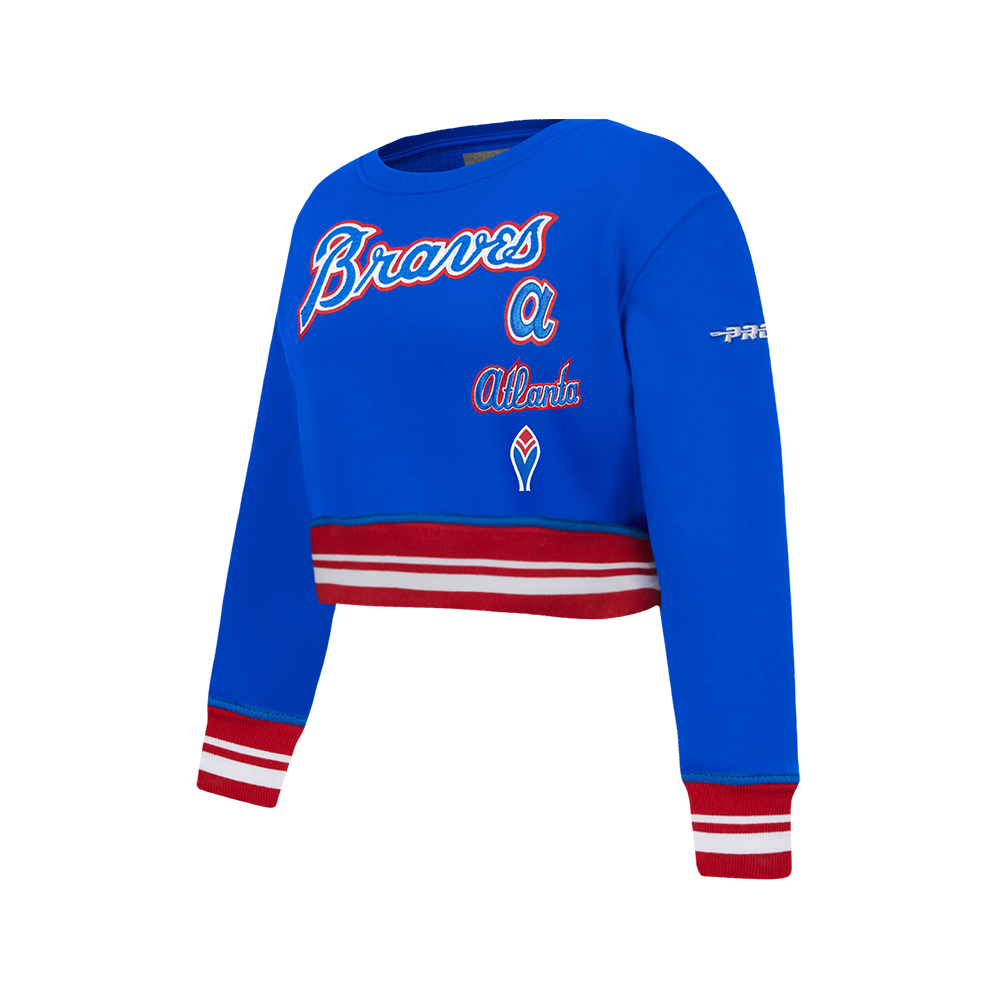 MLB ATLANTA BRAVES RETRO CLASSIC BIG GIRLS RIB FLEECE CREWNECK (ROYAL BLUE/RED)