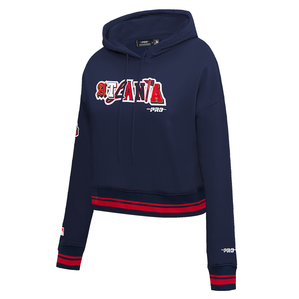 MLB ATLANTA BRAVES CITY RANSOM WOMEN'S RIB FLC CROPPED PO HOODIE (MIDNIGHT NAVY/RED/MIDNIGHT NAVY)