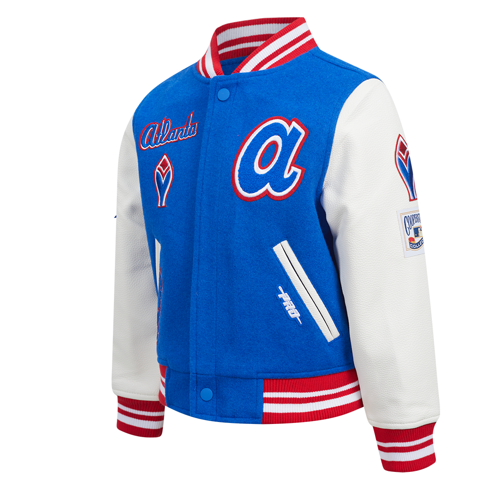 MLB ATLANTA BRAVES RETRO CLASSIC LITTLE BOYS RIB WOOL VARSITY JACKET (ROYAL BLUE/RED)