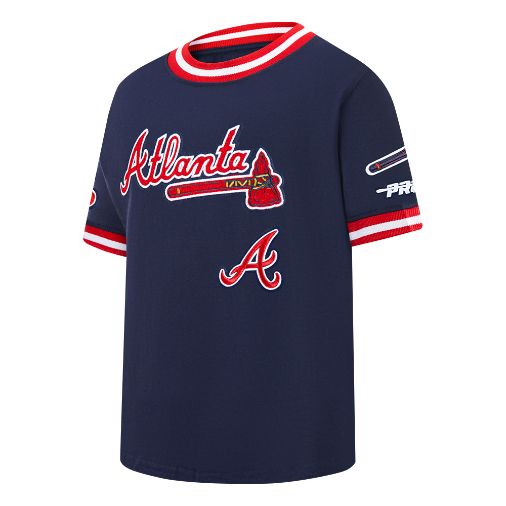 MLB ATLANTA BRAVES CLASSIC TODDLER BOYS SHORT SLEEVE STRIPED RIB TOP (MIDNIGHT NAVY/RED)