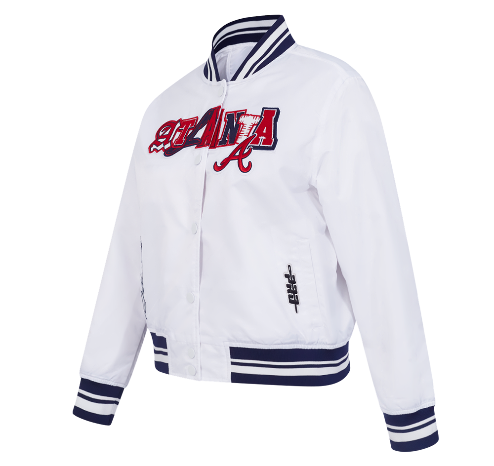 MLB ATLANTA BRAVES CITY RANSOM WOMEN'S RIB SATIN JACKET (WHITE/MIDNIGHT NAVY)