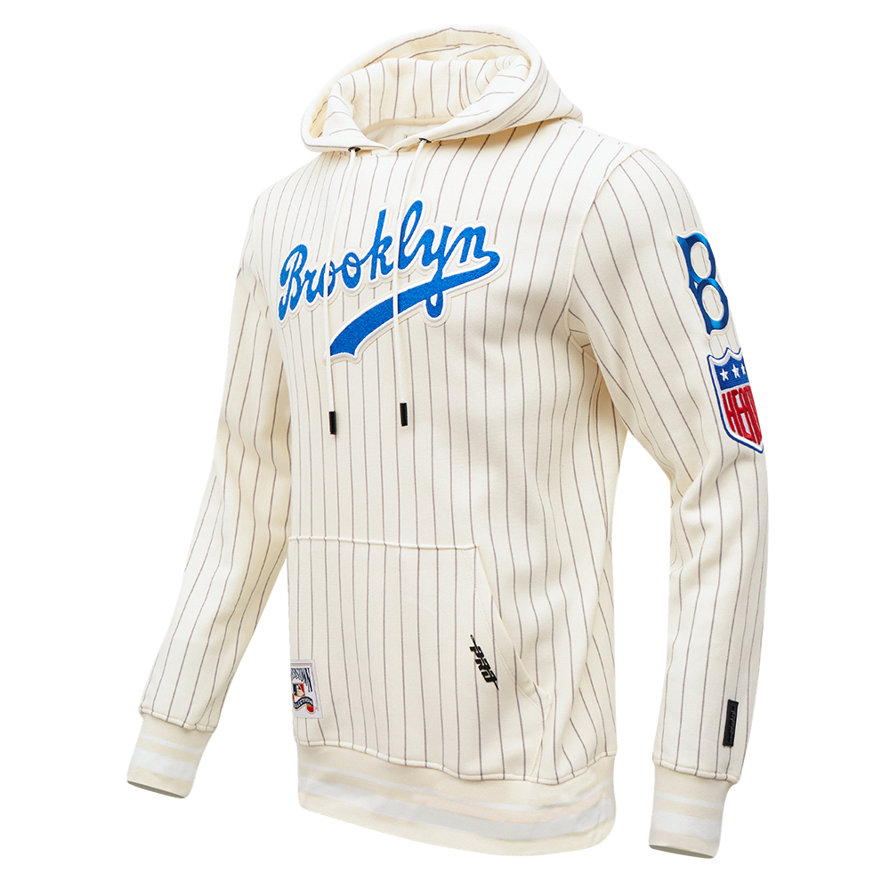 MLB BROOKLYN DODGERS PINSTRIPE RETRO CLASSIC RIB FLC PO HOODIE (EGGSHELL/ GREY)
