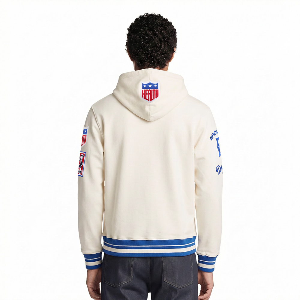 MLB BROOKLYN DODGERS RETRO CLASSICS MEN'S RIB FLC PO HOODIE (EGGSHELL/ROYAL BLUE)