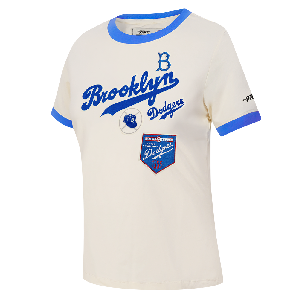 MLB BROOKLYN DODGERS RETRO CASCADE WOMEN'S RINGER TOP (EGGSHELL/ROYAL BLUE)