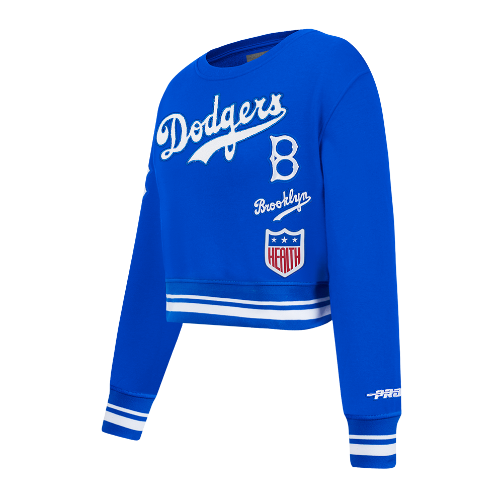 MLB BROOKLYN DODGERS RETRO CLASSIC BIG GIRLS RIB FLEECE CREWNECK (ROYAL BLUE)