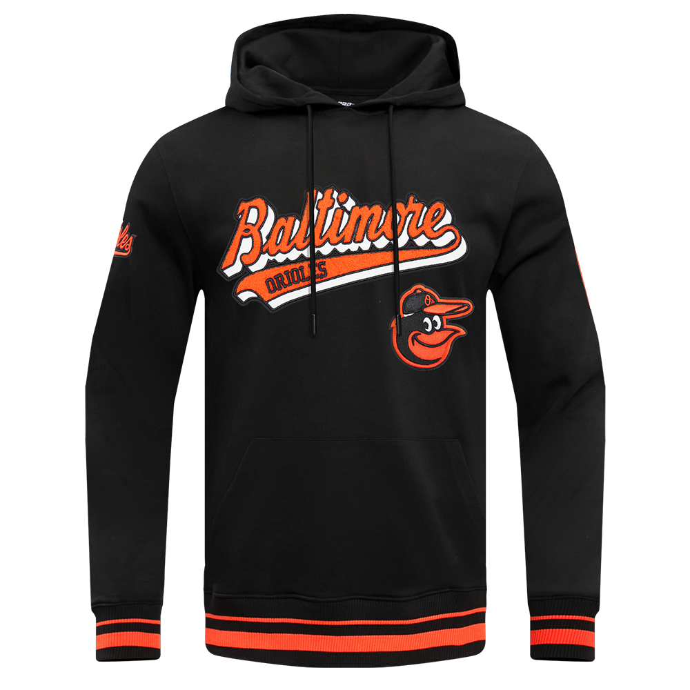 MLB BALTIMORE ORIOLES SCRIPT TAIL MEN'S RIB FLEECE PULLOVER HOODIE (BL ...