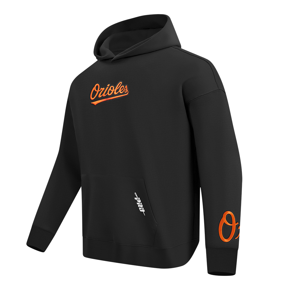 MLB BALTIMORE ORIOLES WINGSPAN MEN'S DROP SHOULDER FLEECE PULLOVER HOODIE (BLACK)