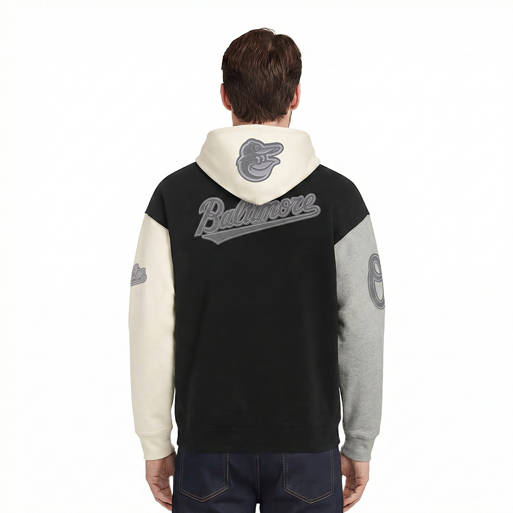 MLB BALTIMORE ORIOLES REVERSE FRENCH TERRY MEN'S COLOR BLOCK FLEECE PULLOVER HOODIE