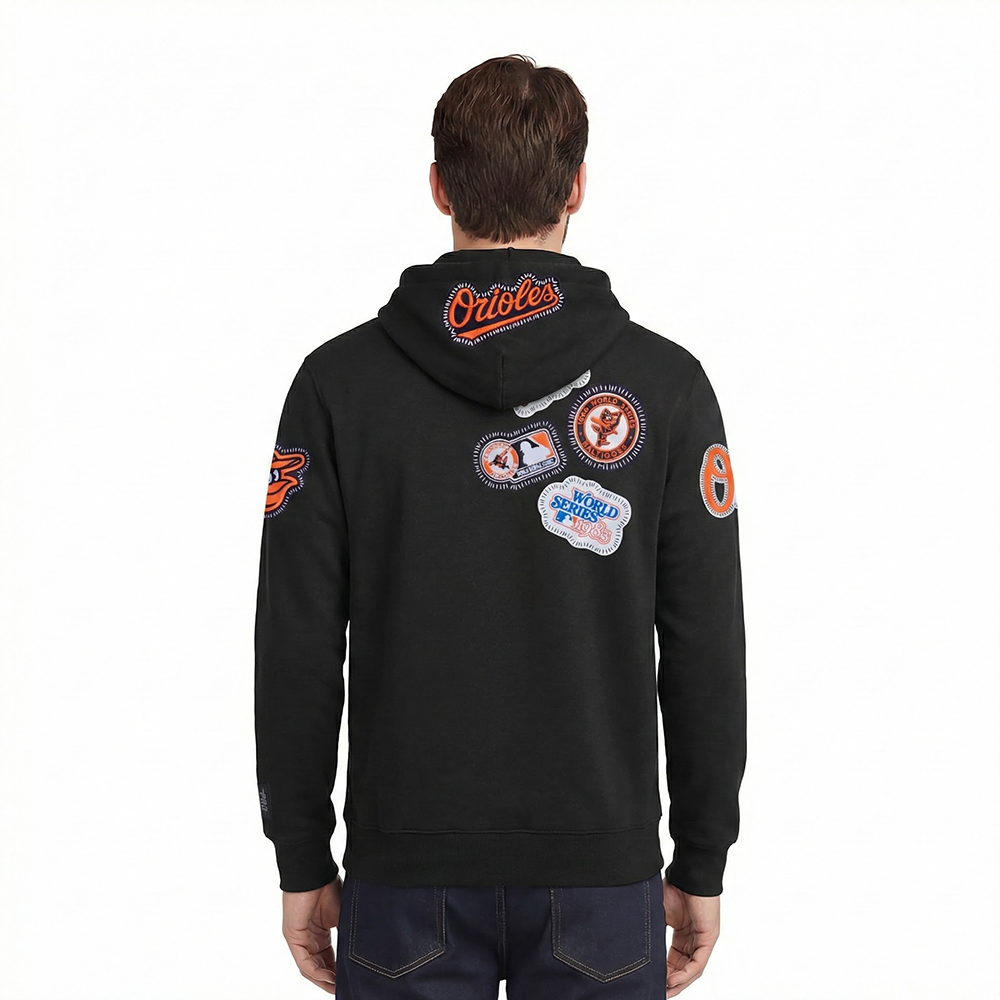 MLB BALTIMORE ORIOLES DIY PICK STITCH MEN'S DOUBLE KNIT PULLOVER HOODIE (BLACK)