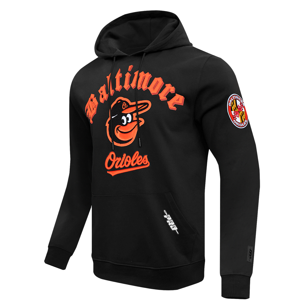 MLB BALTIMORE ORIOLES OLD ENGLISH MEN'S LOGO HOODIE (BLACK)