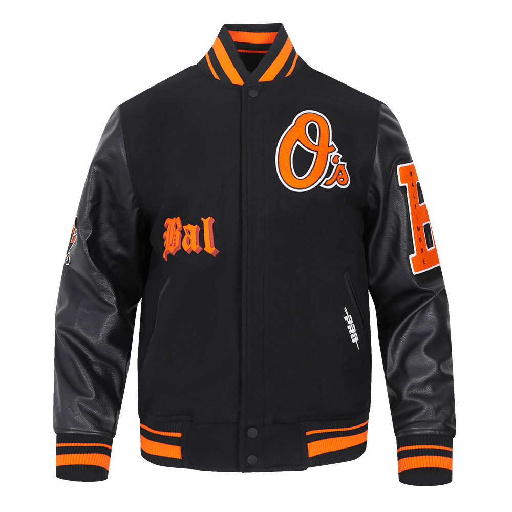 MLB BALTIMORE ORIOLES CLASSIC OLD ENGLISH MEN'S RIB WOOL VARSITY JACKE ...