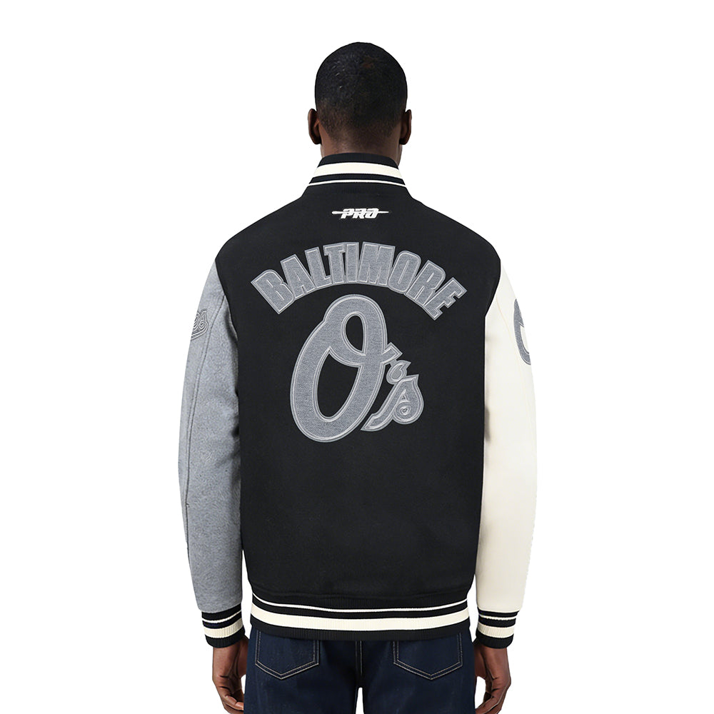 MLB BALTIMEN'SORE ORIOLES REVERSE FRENCH TERRY MEN'S CB WOOL VARSITY JA (BLACK/GRAY/EGGSHELL)