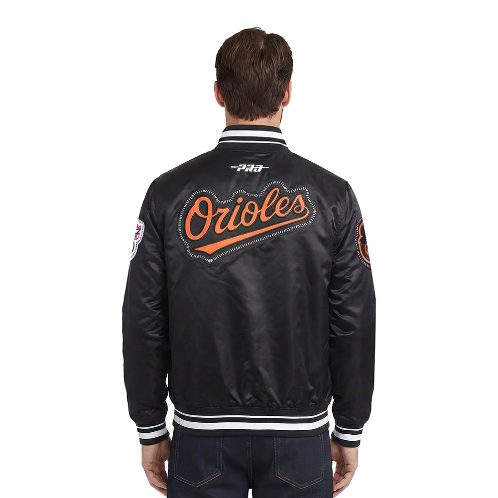 MLB BALTIMORE ORIOLES DIY PICK STITCH MEN'S RIB SATIN JACKET (BLACK)