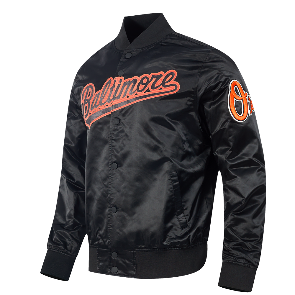 MLB BALTIMORE ORIOLES WORDMARK MEN'S SATIN JACKET (BLACK)