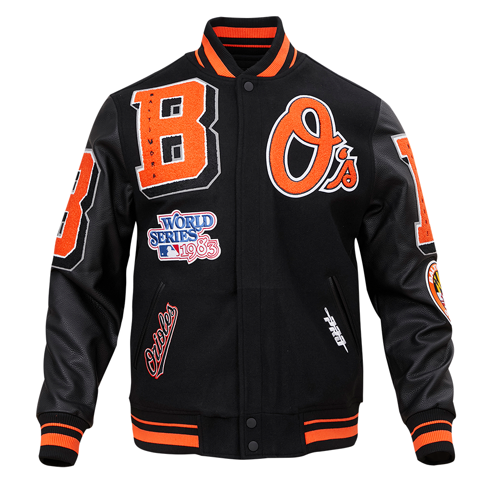 MLB BALTIMORE ORIOLES MASHUP MEN'S RIB WOOL VARSITY JACKET (BLACK/ORAN ...