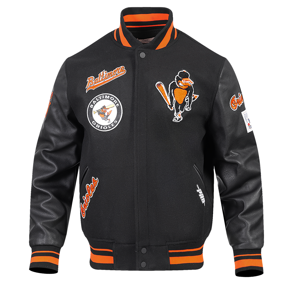 MLB BALTIMORE ORIOLES RETRO CLASSIC MEN S RIB WOOL VARSITY JACKET BLA Pro Standard