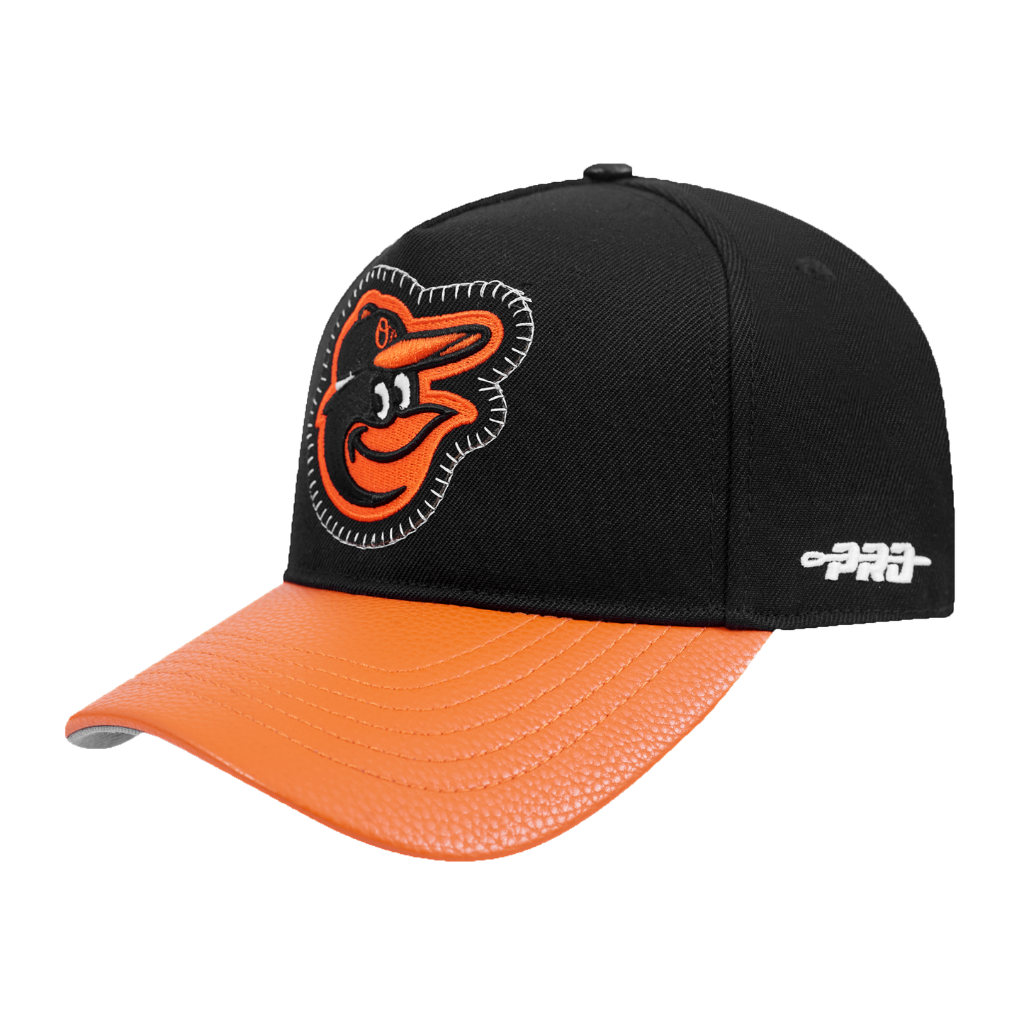 MLB BALTIMORE ORIOLES DIY PICK STITCH LEATHER PINCH FRONT STRAPBACK (BLACK)