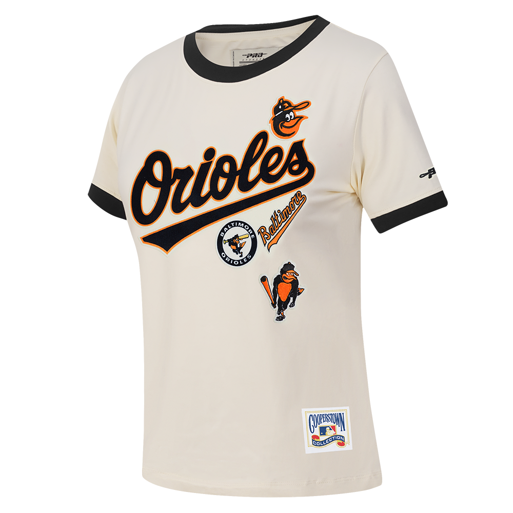 MLB BALTIMORE ORIOLES RETRO CASCADE WOMEN'S RINGER TEE (EGGSHELL/ BLACK)