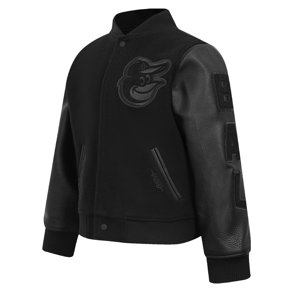 MLB BALTIMORE ORIOLES TRIPLE BLACK BIG BOYS WOOL VARSITY JACKET (JET BLACK)