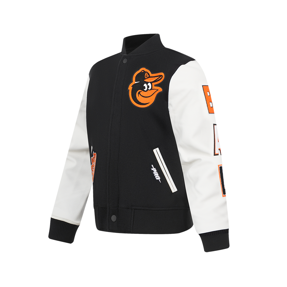 MLB BALTIMORE ORIOLES CLASSIC BIG BOYS WOOL VARSITY JACKET (BLACK/WHITE)