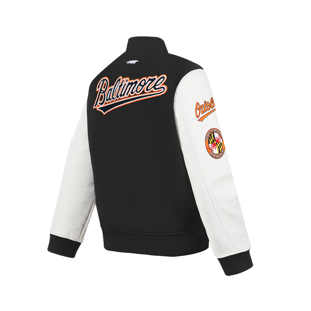 MLB BALTIMORE ORIOLES CLASSIC CHENILLE BIG BOY'S  WOOL VARSITY JACKET (BLACK/WHITE)