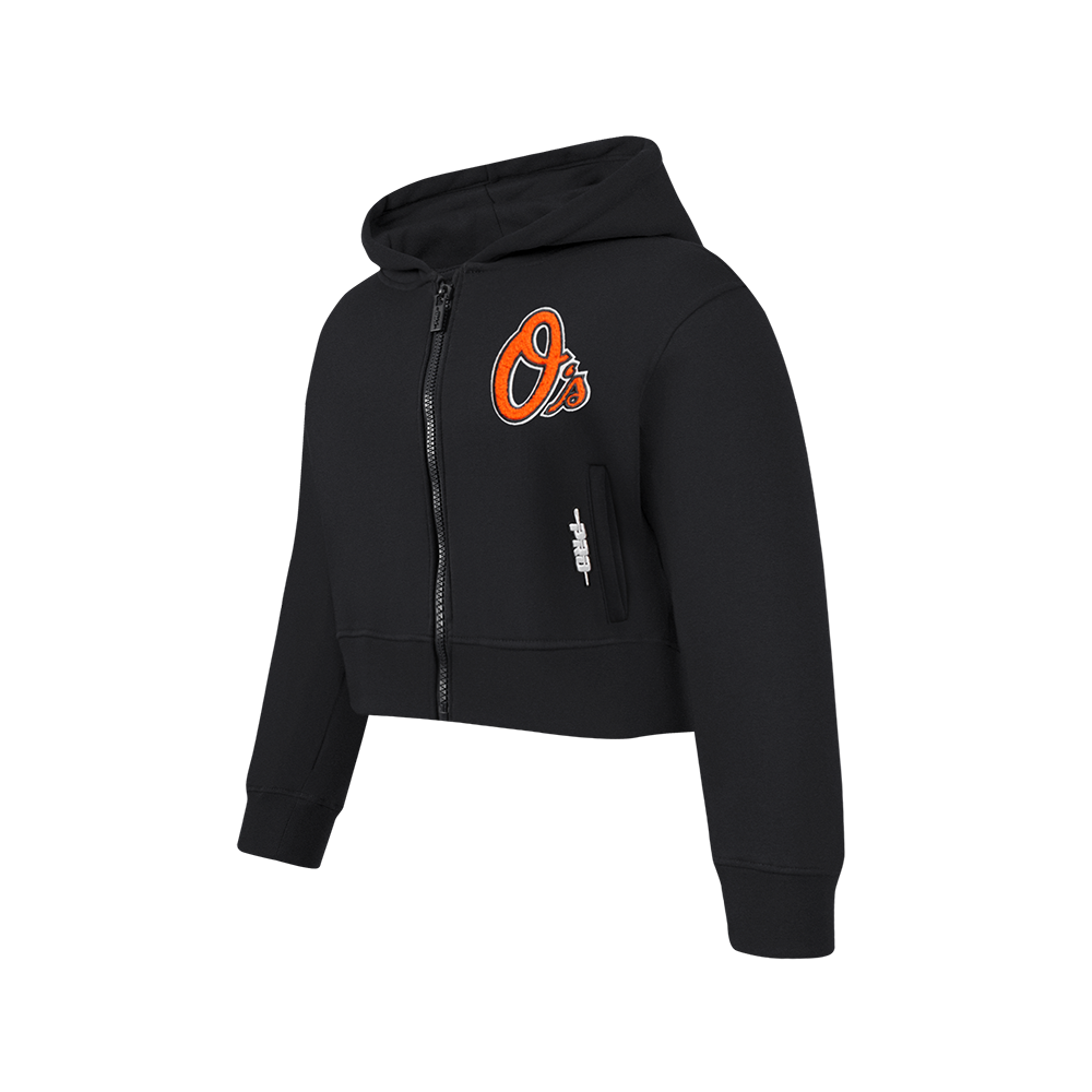 MLB BALTIMORE ORIOLES CLASSIC BIG GIRLS FLEECE FZ HOODIE (BLACK)
